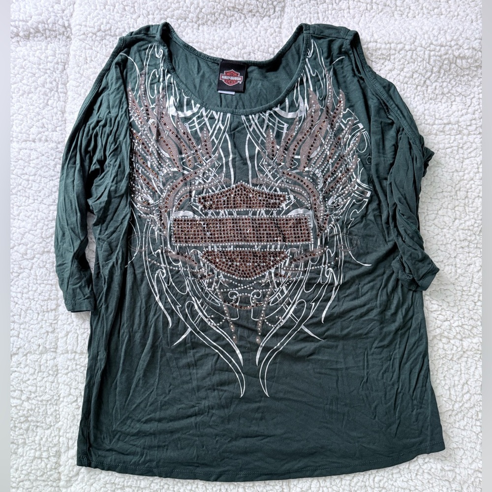 Harley-Davidson Green Graphic Women's Top